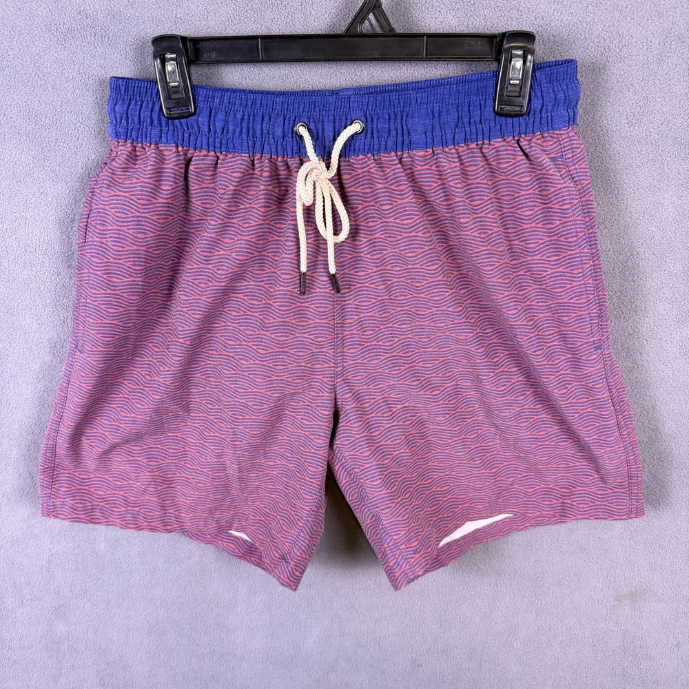 Fair Harbor Swim Trunks Mens Large Pink Blue Wave Print Board Shorts